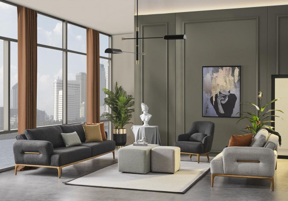 Ensemble de canapé Canapé Fauteuil 3 places Tissu Luxueux Gris Salons de canapés Salle de séjour