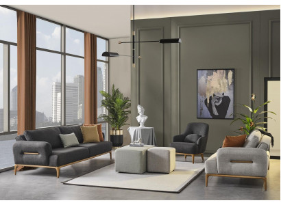 Ensemble de canapé Canapé Fauteuil 3 places Tissu Luxueux Gris Salons de canapés Salle de séjour
