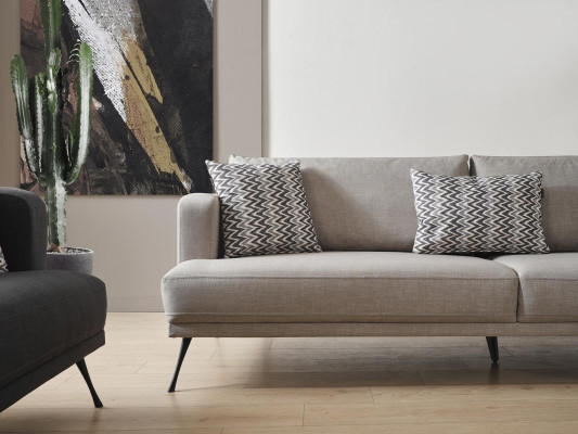 Ensemble de canapé complet en tissu gris moderne, 4 places.