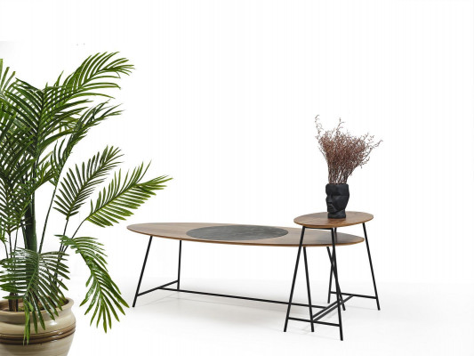Table basse moderne Table d'appoint Design Salon en bois ovale 2 pièces.