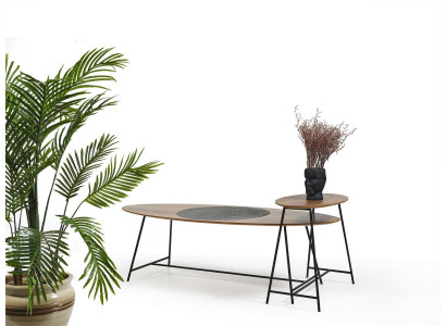 Table basse moderne Table d'appoint Design Salon en bois ovale 2 pièces.