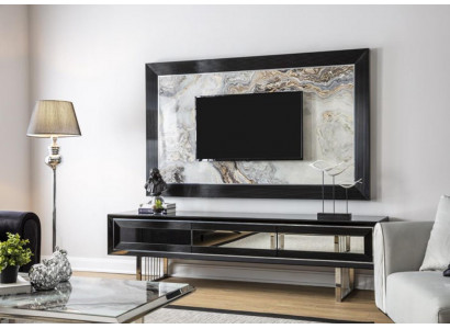 Meuble mural de luxe + Buffet bas Étagère Salon Noir laqué