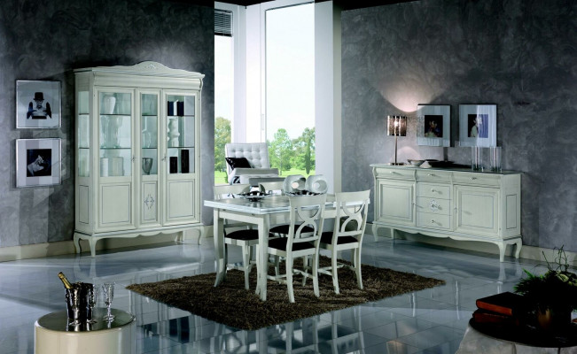 Set de salle à manger Design Suite 7 pièces Meubles en bois Commode 4x Chaise Table Vitrine Neuf