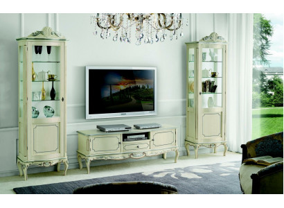 Unité murale de luxe composée de 3 pièces, cabinet TV 2x vitrine design de meubles italiens de style baroque pour le salon.