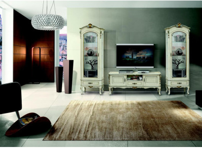 Salon Armoire Unité murale Meuble TV 3 pièces Armoire vitrine x2 Design Italie Mobilier Style baroque