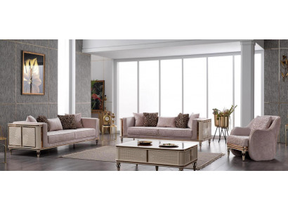 Ensemble de canapés de luxe pour suite, 3+3+1 places, en tissu d'ameublement, 2 pièces neuves.