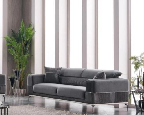 Ensemble de canapés de luxe 3 places en gris pour le salon, meubles textiles neufs
