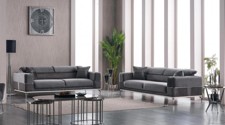 Canapé design gris Club Mobilier canapés 3+3 places Rembourrage 230cm Canapés