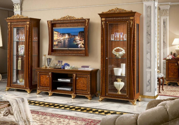 Meuble TV Armoire Murale de Luxe pour Salon Ensemble Neuf d'Unités Murales Vitrine en Bois Mobilier