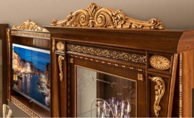 Meuble TV Armoire Murale de Luxe pour Salon Ensemble Neuf d'Unités Murales Vitrine en Bois Mobilier