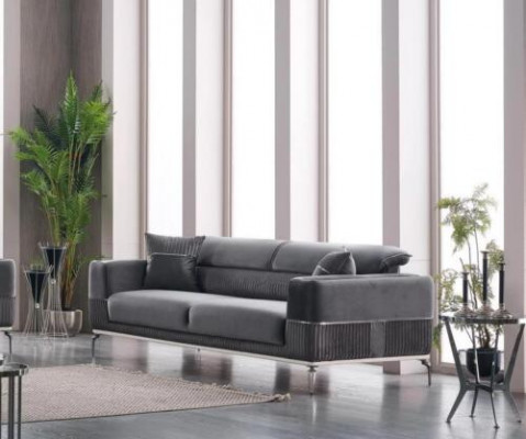 Canapé gris 3 places, canapé trois places, canapé de luxe gris, textile d'ameublement en velours
