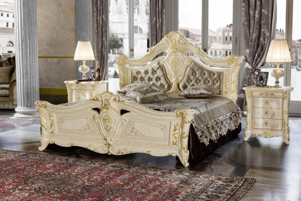 Meubles design Lit moderne 2x Table de chevet Ensemble de chambre à coucher 3 pièces Luxe