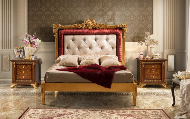 Lit Chambre Ensemble de meubles Design Lits de luxe Nouveau mobilier baroque 2x table de chevet 3 pièces.