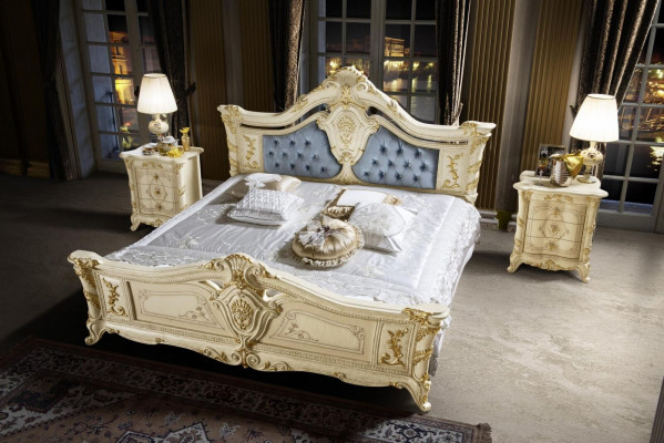 Lit Chambre Ensemble de meubles Art déco Luxueux Lits 2x Table de chevet 3 pièces.
