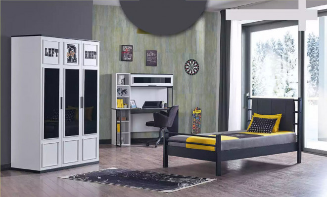 Chambre d'enfants Mobilier de chambre à coucher Chambre complète Chambre de jeunes Noire Blanche 3 pièces.