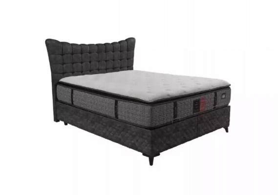 Lit de boîte à ressorts de luxe, lit double incl. Matelas avec motif en toile de Caro gris.