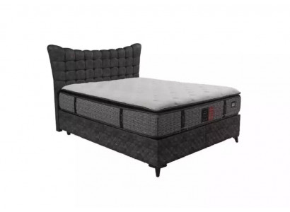 Lit de boîte à ressorts de luxe, lit double incl. Matelas avec motif en toile de Caro gris.