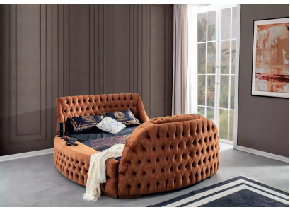 Lit Chesterfield Design Rembourré de Luxe Lit Hôtel Brun avec Télévision