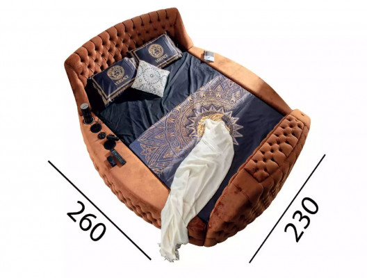 Lit Chesterfield Design Rembourré de Luxe Lit Hôtel Brun avec Télévision