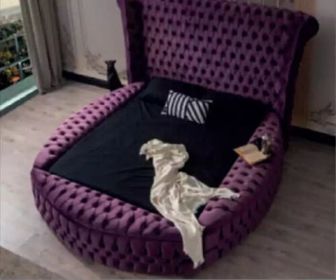 Lit Chesterfield rond Lits Violets Meubles en Velours Textile Hôtel Ameublement Double