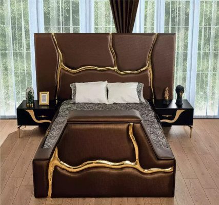 Chambre à coucher Lit 2x Tables de chevet Lits de luxe Ensemble complet de meubles de design 3 pcs.