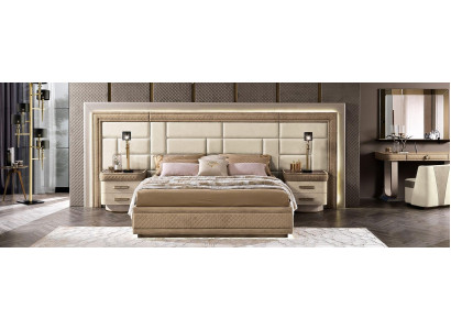 Meubles de chambre à coucher Lit Solide Beige Mobilier Italien Lit Double en Bois