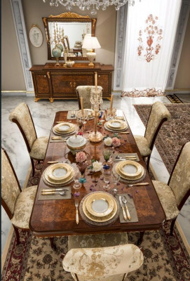 Ensemble de salle à manger comprenant 6 chaises, ensemble de salle à manger de style antique avec table de 7 pièces. Nouveau