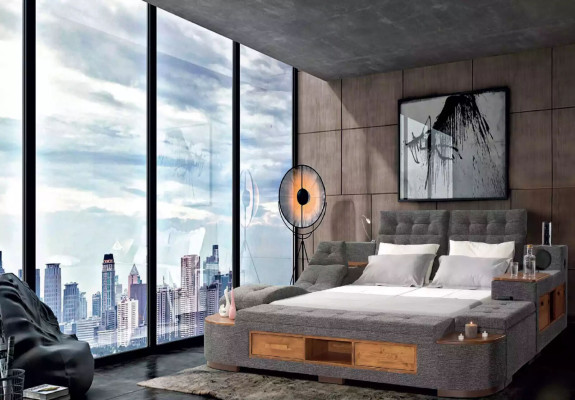 Lit multifonction Lit double Lits Modern Cadre de lit Lits 200x200cm Hôtel nouveau
