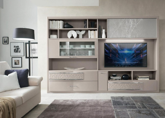 Garde-robe murale Buffet bahut de télévision Unité murale Commode Bois Design Moderne Beige