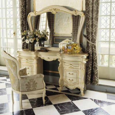Coiffeuse + Fauteuil Coiffeuse Table de maquillage Miroir Commode Tables 3 pièces