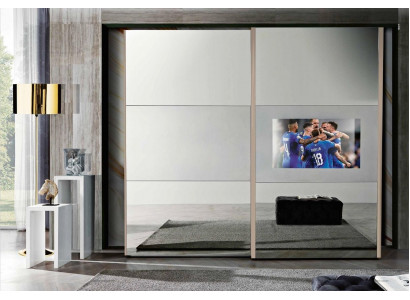 Penderie Armoires Vêtements Garde-robe Luxe Bois Portes coulissantes tv avec Télévision