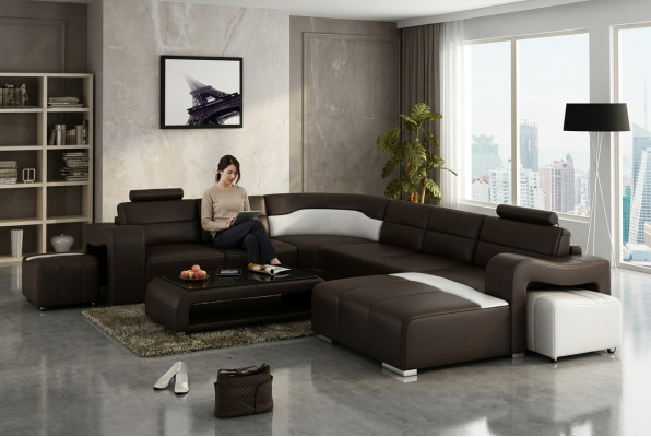 Canapé en cuir Canapé Coin de vie Canapé d'angle Suite d'angle Design Canapé moderne