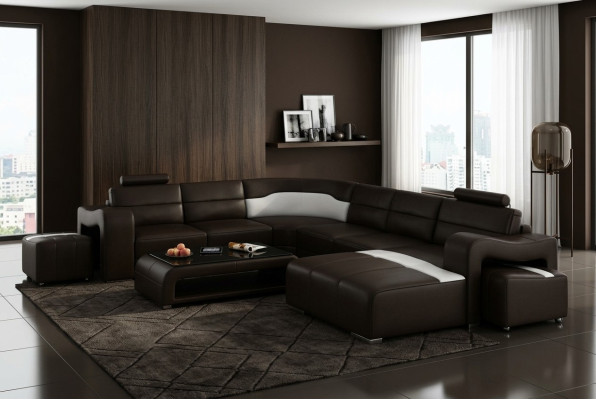 Canapé en cuir Canapé Coin de vie Canapé d'angle Suite d'angle Design Canapé moderne