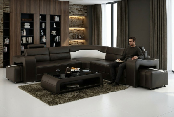 Canapé en cuir Canapé Canapé d'angle Canapé d'angle Suite d'angle Design Canapé moderne F3008B