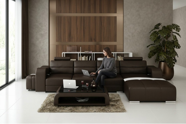 Canapé en cuir Canapé Coin salon Canapé d'angle Suite d'angle Design Canapé moderne F3008C