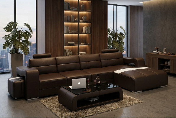 Canapé en cuir Canapé Coin salon Canapé d'angle Suite d'angle Design Canapé moderne F3008C