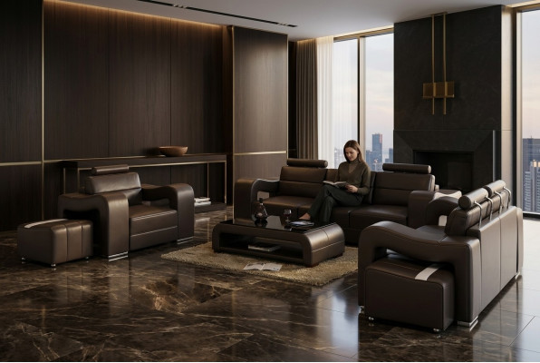 Canapé en cuir Canapé paysage vivant 3+2+1 places Ensemble de suite Design Canapé moderne F3008D
