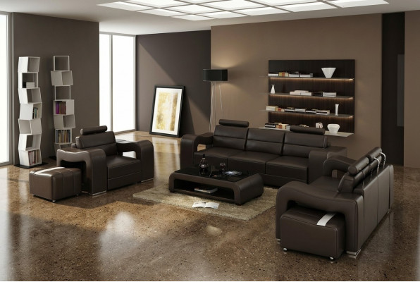 Canapé en cuir Canapé paysage vivant 3+2+1 places Ensemble de suite Design Canapé moderne F3008D