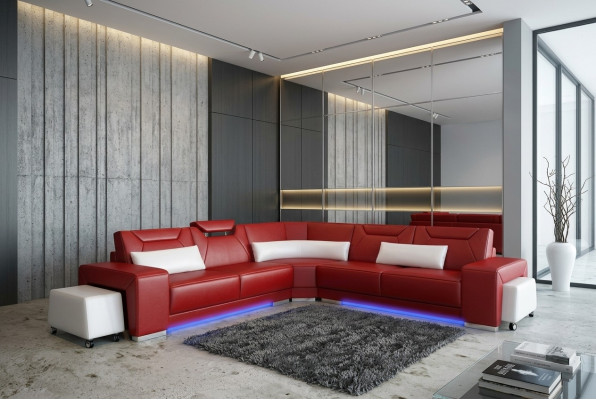 Canapé en cuir Canapé Canapé d'angle Canapé d'angle Suite d'angle Design Canapé moderne F3011B