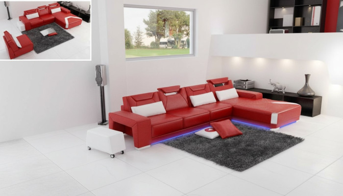 Canapé en cuir Canapé Chaise longue Coin canapé Suite d'angle Design Canapé moderne F3011C