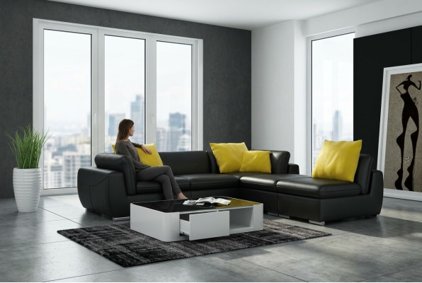 Canapé en cuir Canapé canapé paysage vivant canapé d'angle Eck Suite Design Moderne Canapé F3014 nouveau