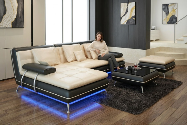 Canapé en cuir Canapé Canapé d'angle Canapé d'angle Suite d'angle Design Canapé moderne neuf F3015