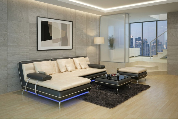 Canapé en cuir Canapé Canapé d'angle Canapé d'angle Suite d'angle Design Canapé moderne neuf F3015
