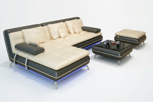 Canapé en cuir Canapé Canapé d'angle Canapé d'angle Suite d'angle Design Canapé moderne neuf F3015