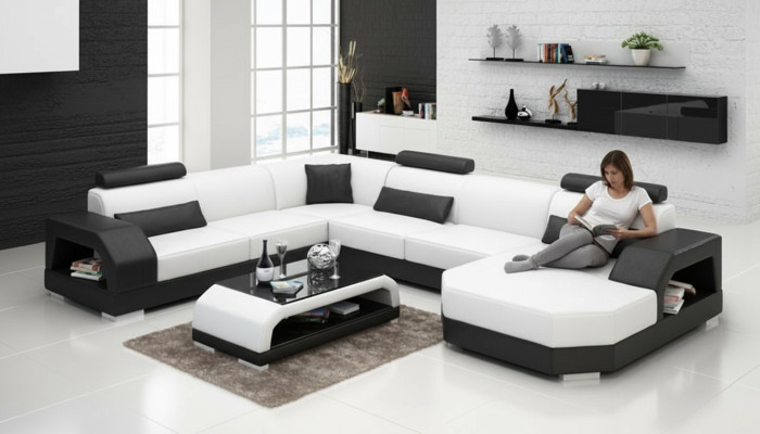 Canapé en cuir Canapé Canapé en coin Canapé d'angle Suite d'angle Design Canapé moderne G8001
