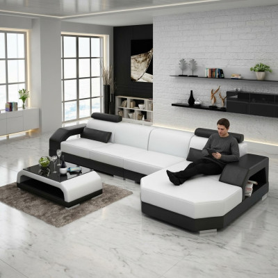 Canapé en cuir Canapé Canapé living Canapé d'angle Ensemble d'angle Design Canapé moderne G8001C