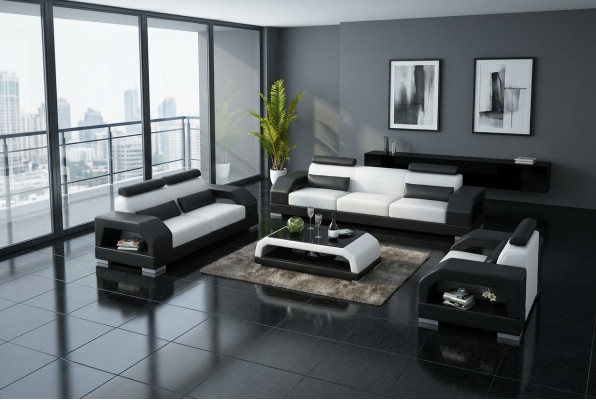 Canapé en cuir Canapé Canapé paysager vivant 3+2+1 places Suite Design Moderne Canapé G8001D