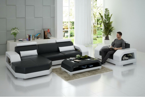 Canapé en cuir Canapé Paysage vivant Canapé d'angle + 1 fauteuil Ensemble Design Moderne G8001E