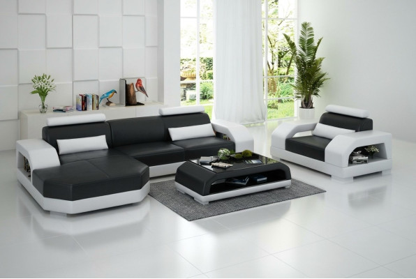 Canapé en cuir Canapé Paysage vivant Canapé d'angle + 1 fauteuil Ensemble Design Moderne G8001E