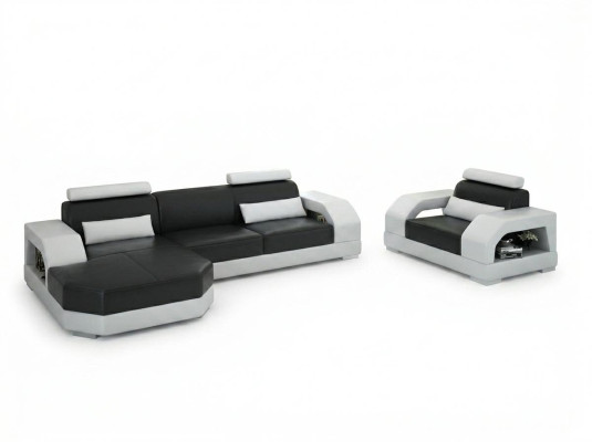 Canapé en cuir Canapé Paysage vivant Canapé d'angle + 1 fauteuil Ensemble Design Moderne G8001E